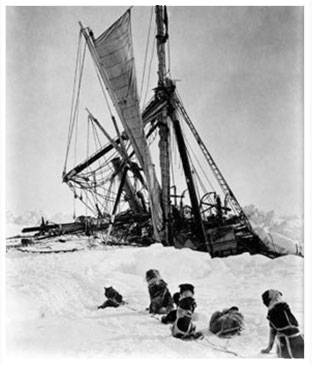 HMS Endurance as it is crushed by ice off the coast of Antartica